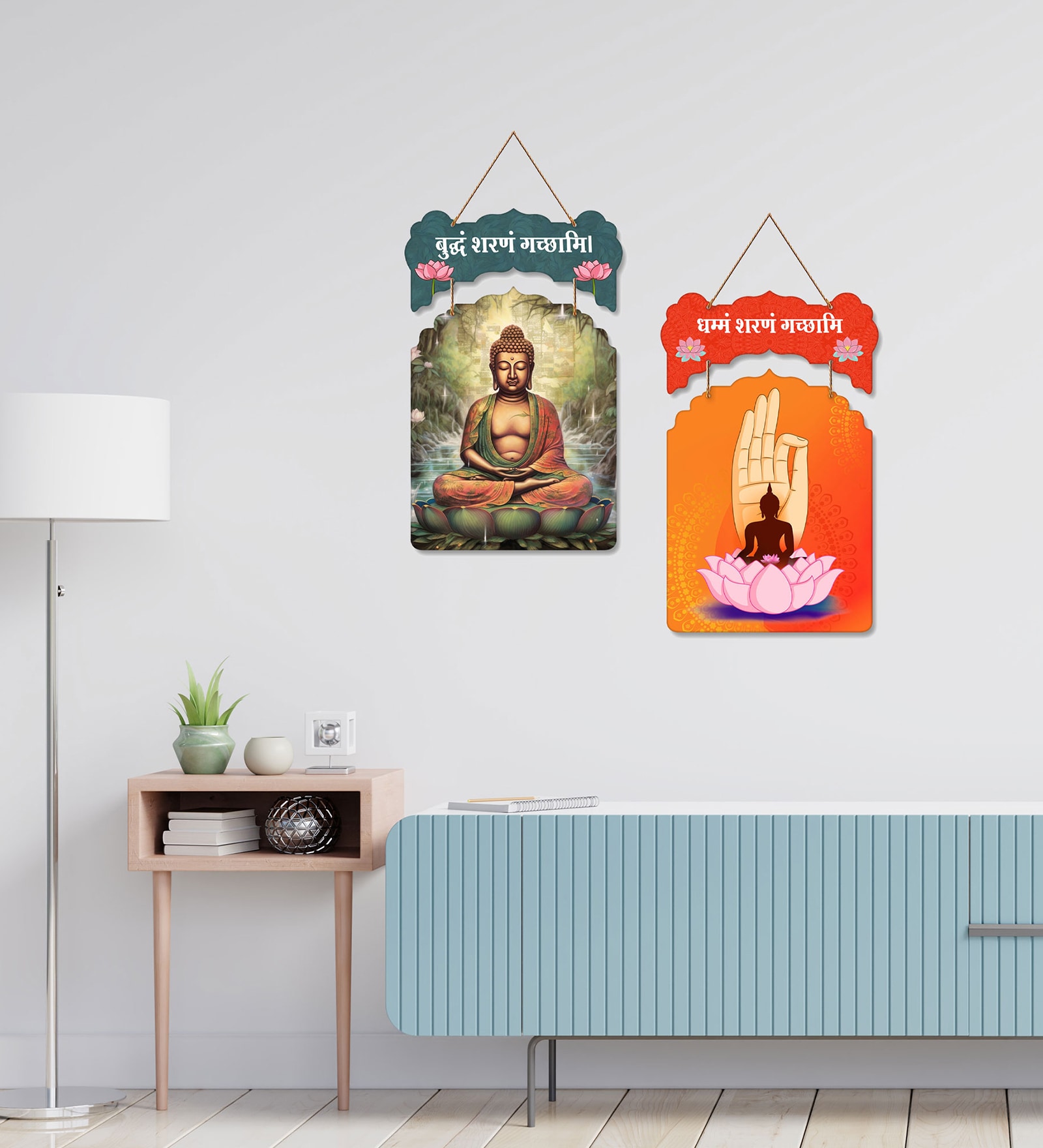 Set of 2  Buddha Wooden Wall Hanging