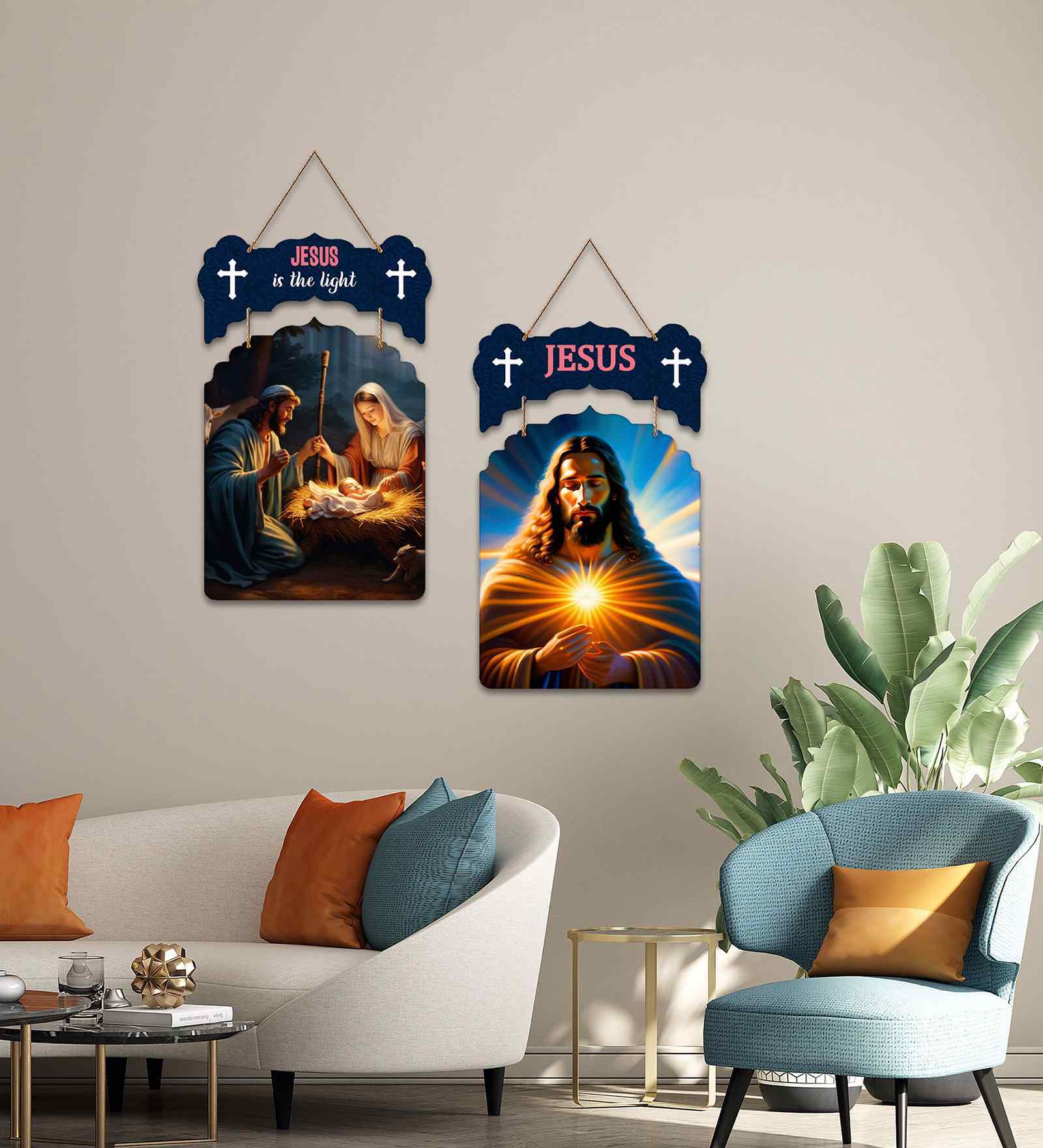 Set of 2  Jesus Wooden Wall Hanging