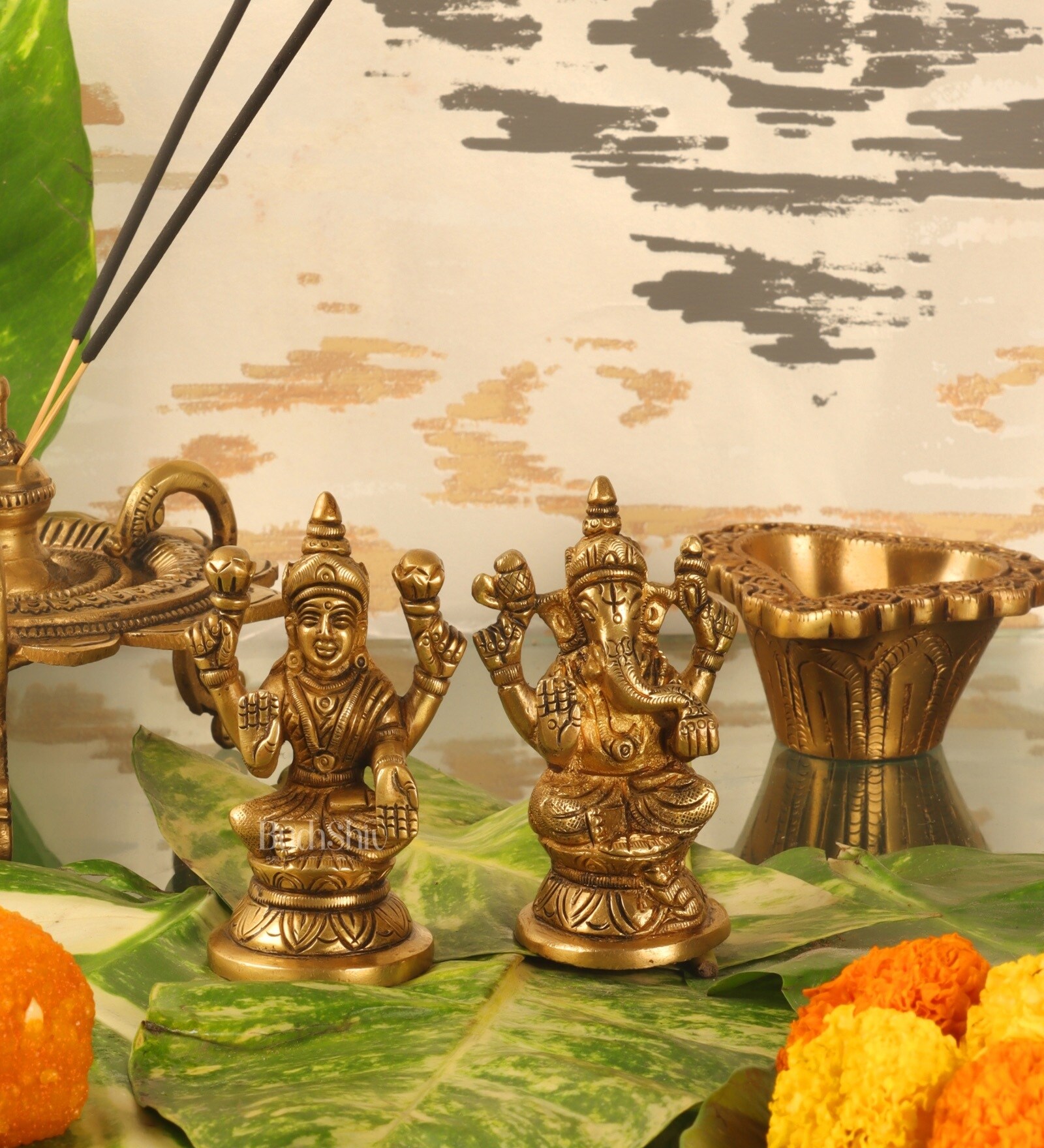Ganesha & Lakshmi Ji Brass Religious Idol
