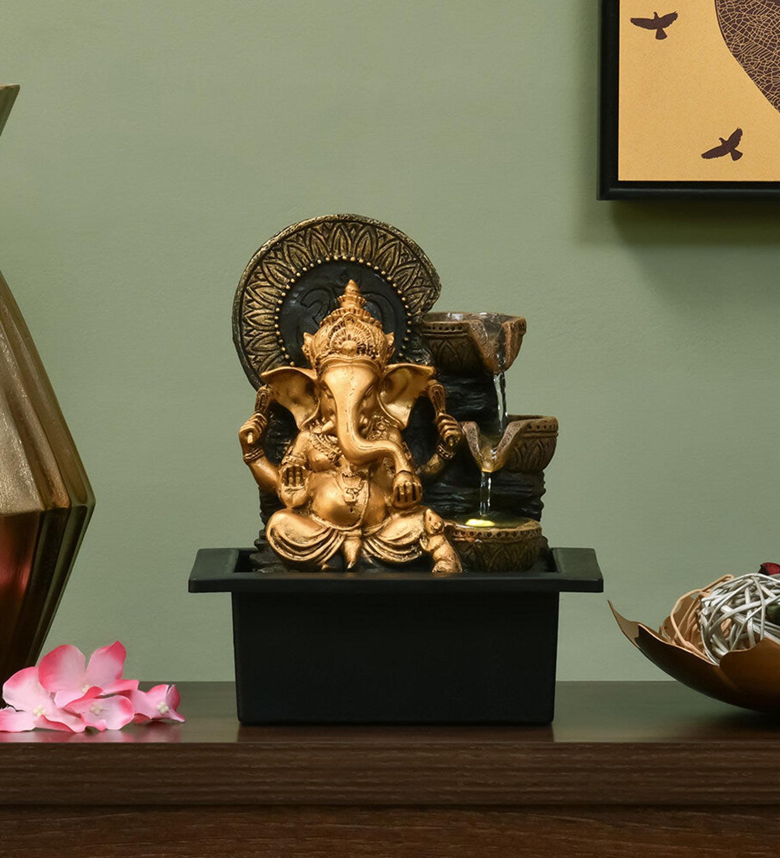 Ganesha Arc Antique Gold Polyresin Water Foutain