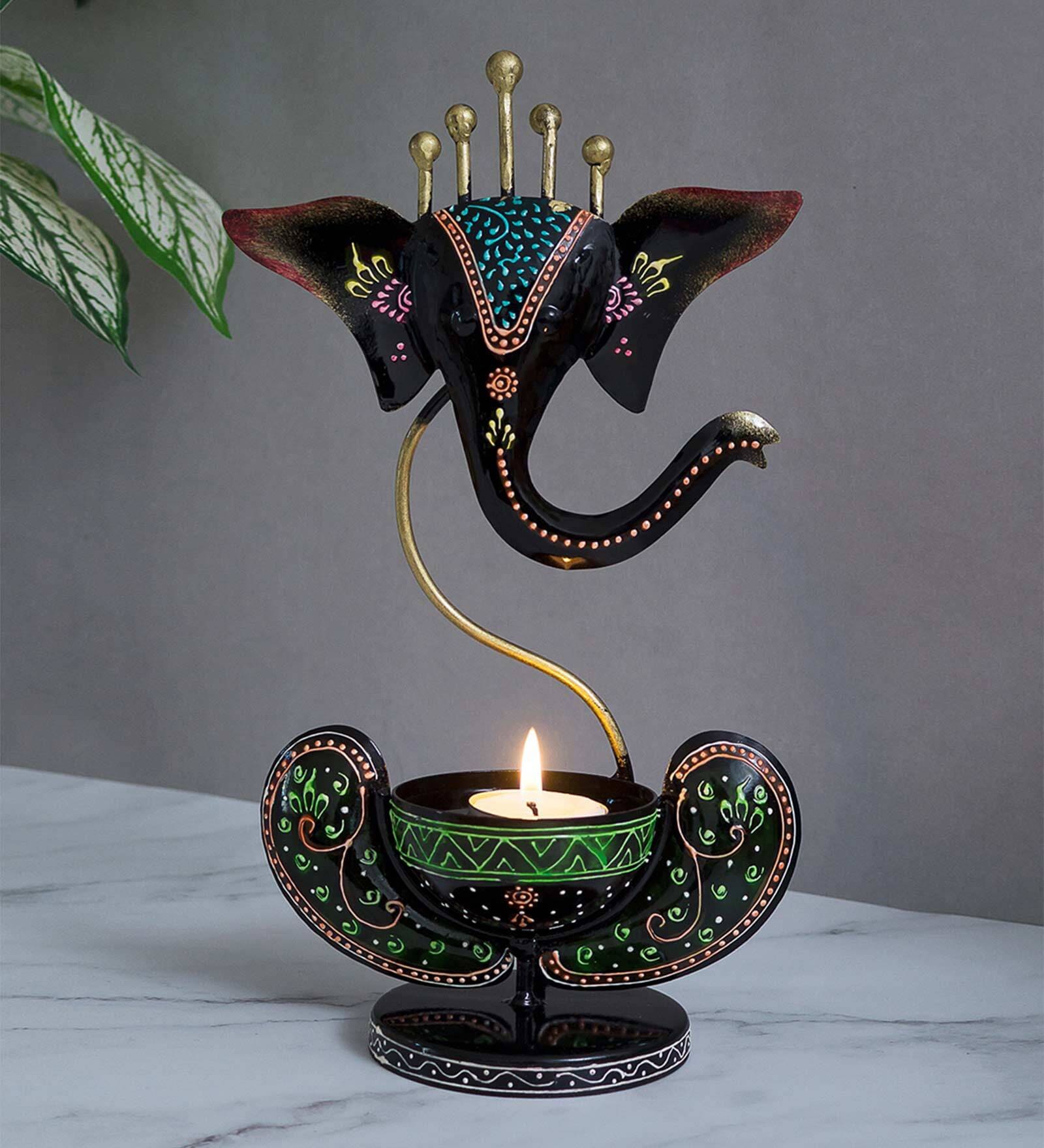 Ganesha Brown Garfield Metal Table Tea Light Holder