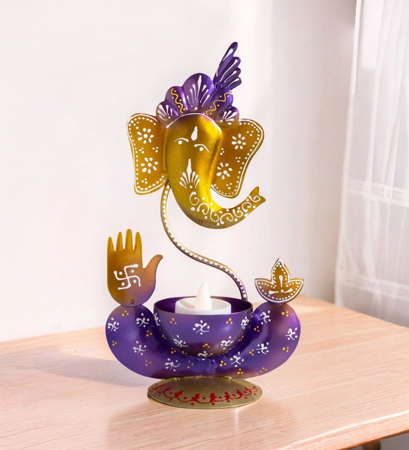 Ganesha Gold Metal Table Tea Light Holder
