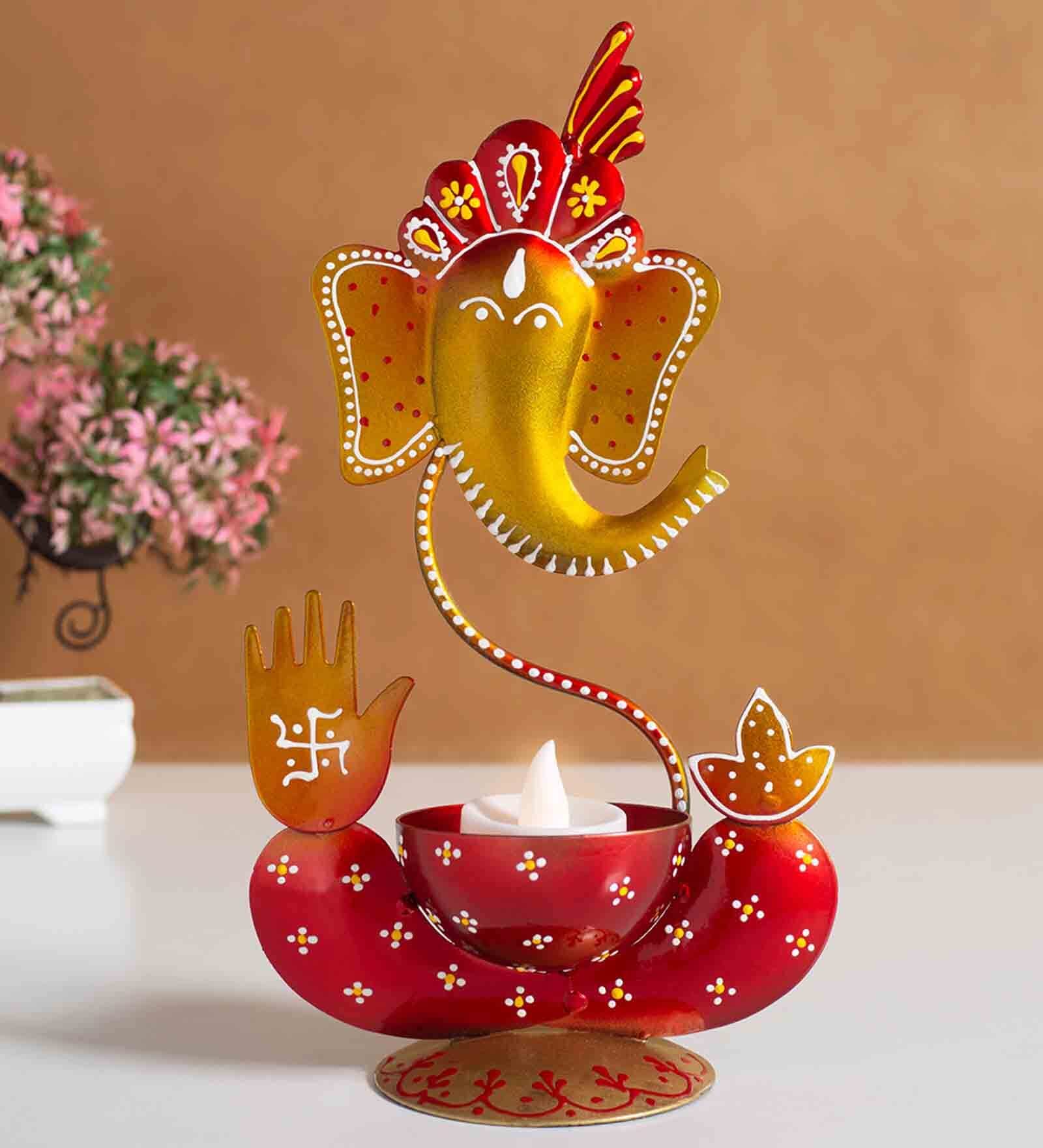 Ganesha Gold Metal Table Tealight Candle Holders