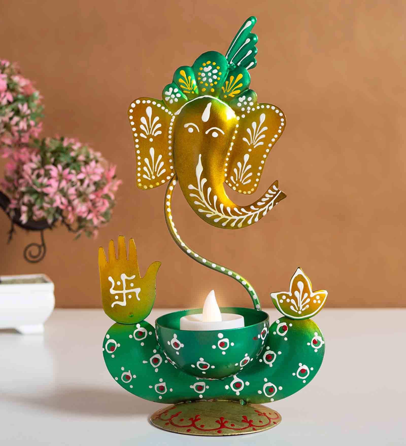 Ganesha Gold Metal Table Tea Light Holder