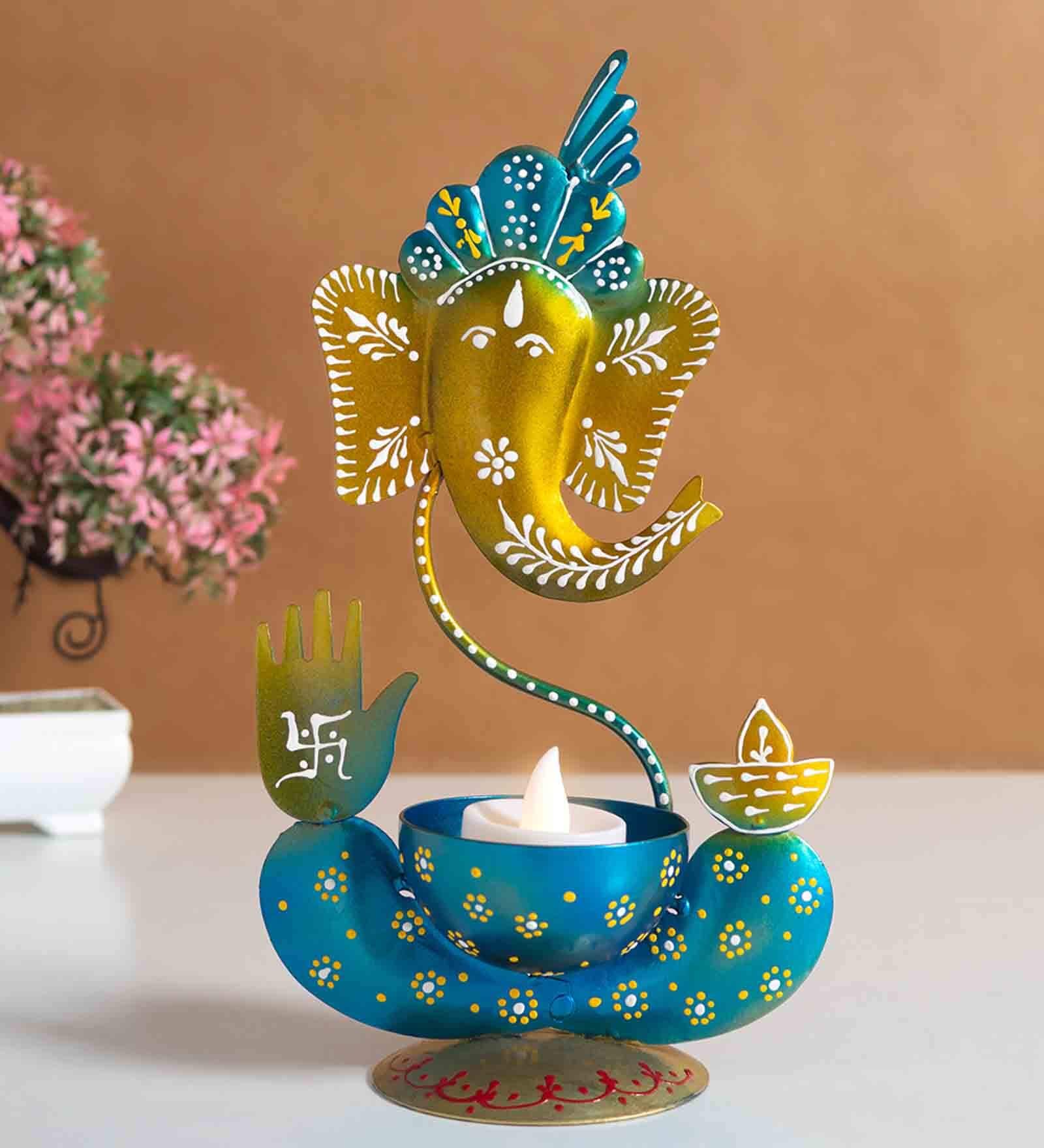 Ganesha Gold Metal Table Tea Light Holder
