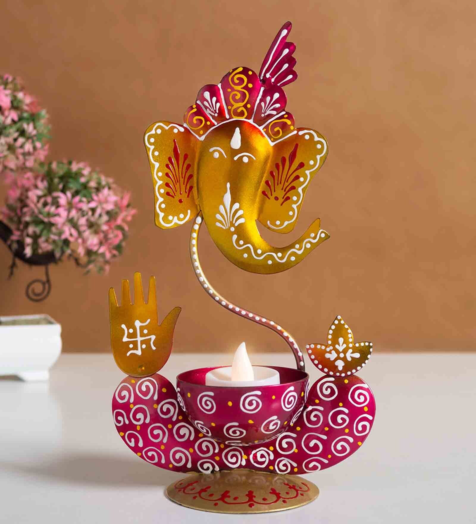 Ganesha Gold Metal Table Tea Light Holder