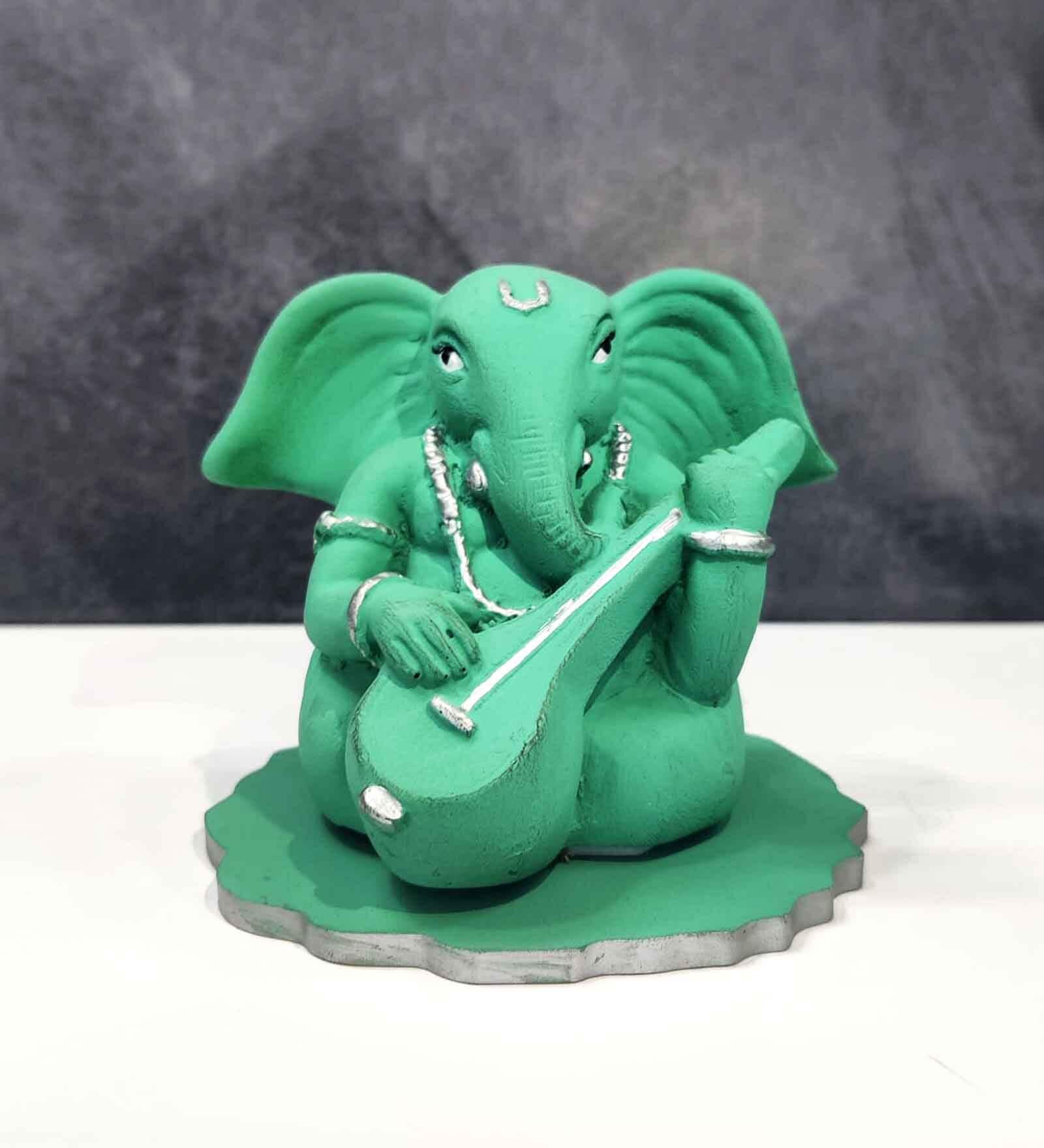 Ganesha Green & White Polyresin Ganesha Idol