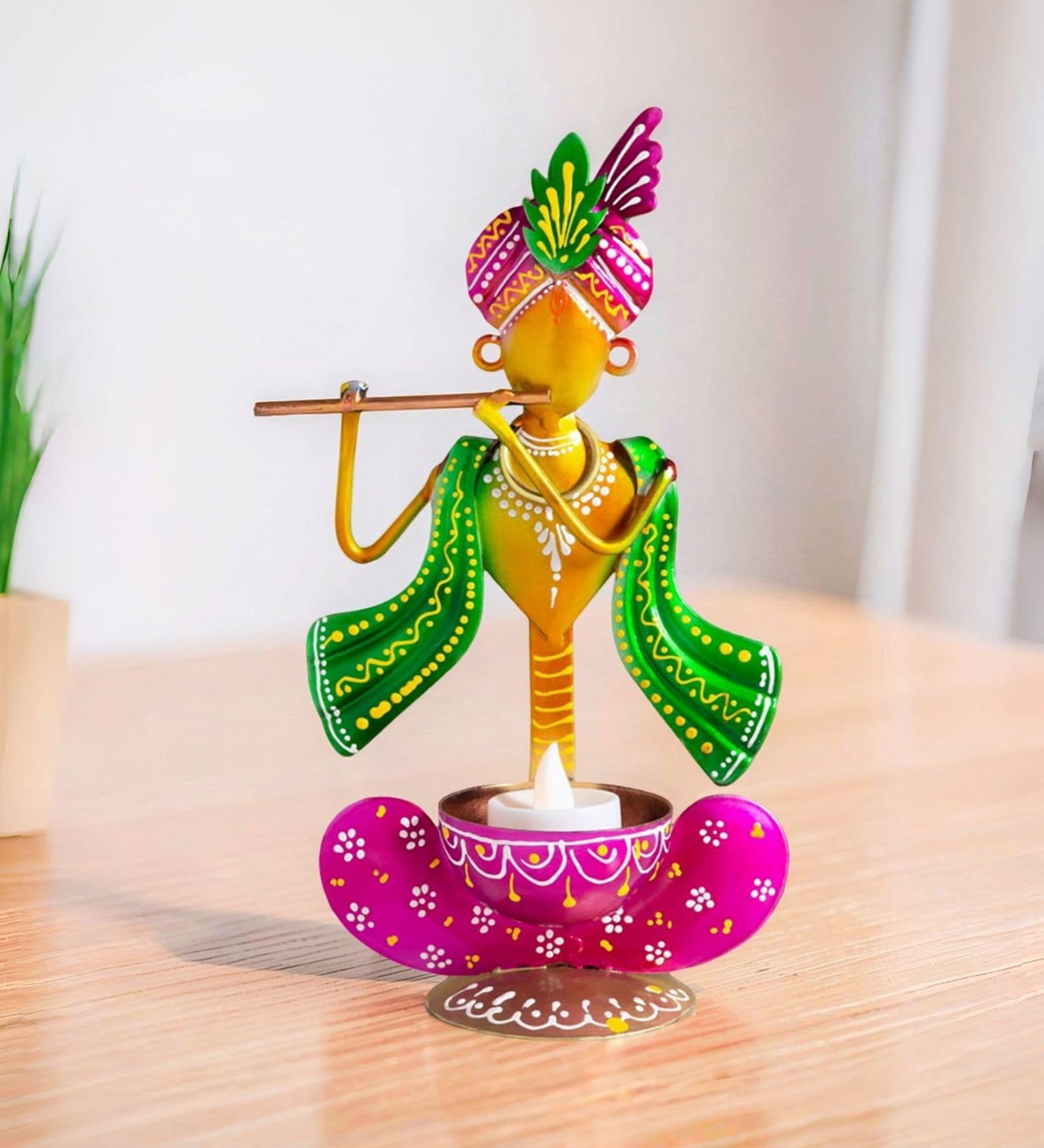 Ganesha Magenta Metal Table Tealight Candle Holders