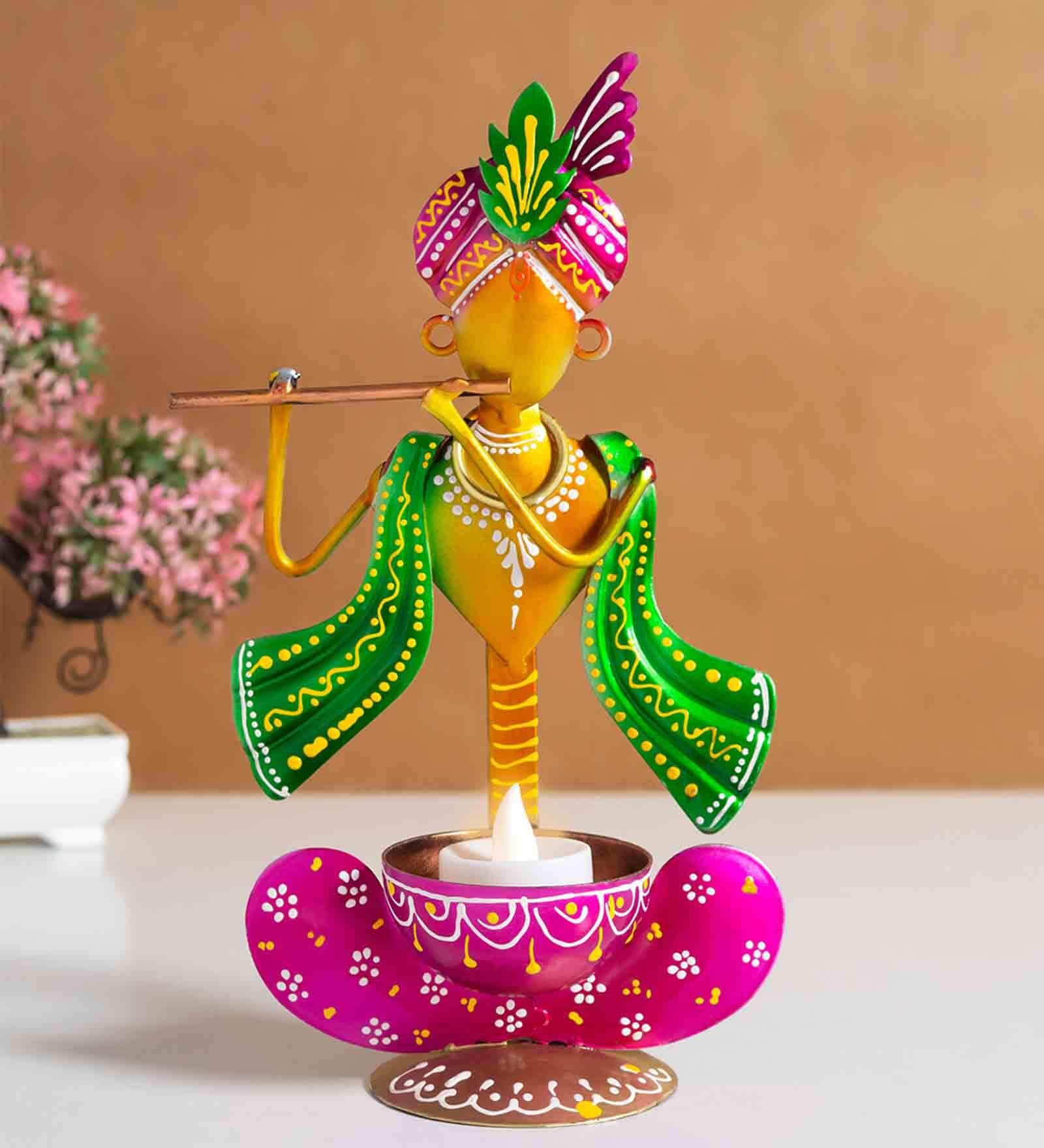 Ganesha Magenta Metal Table Tealight Candle Holders