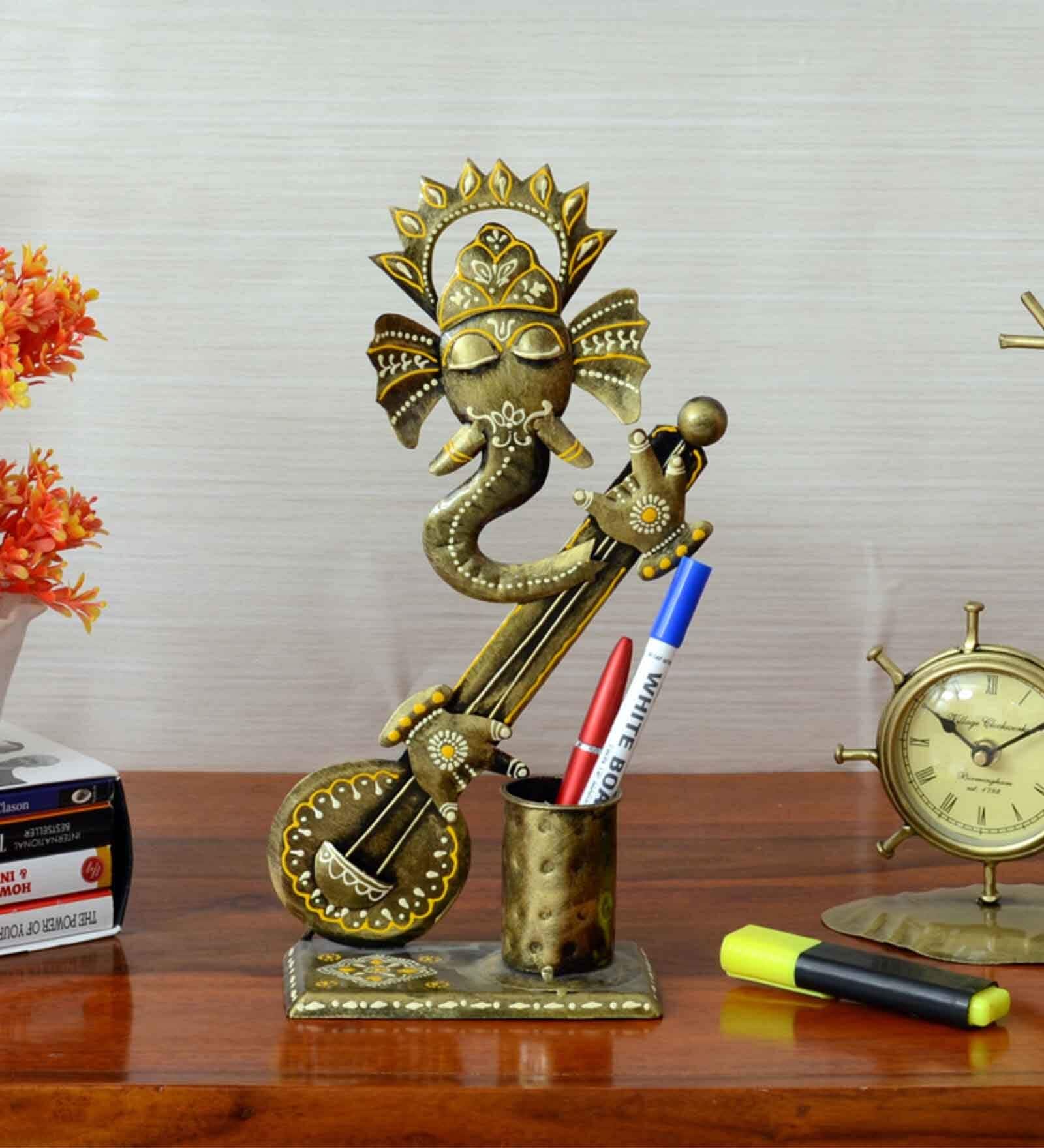 Ganesha Gold Metal Pen Stand