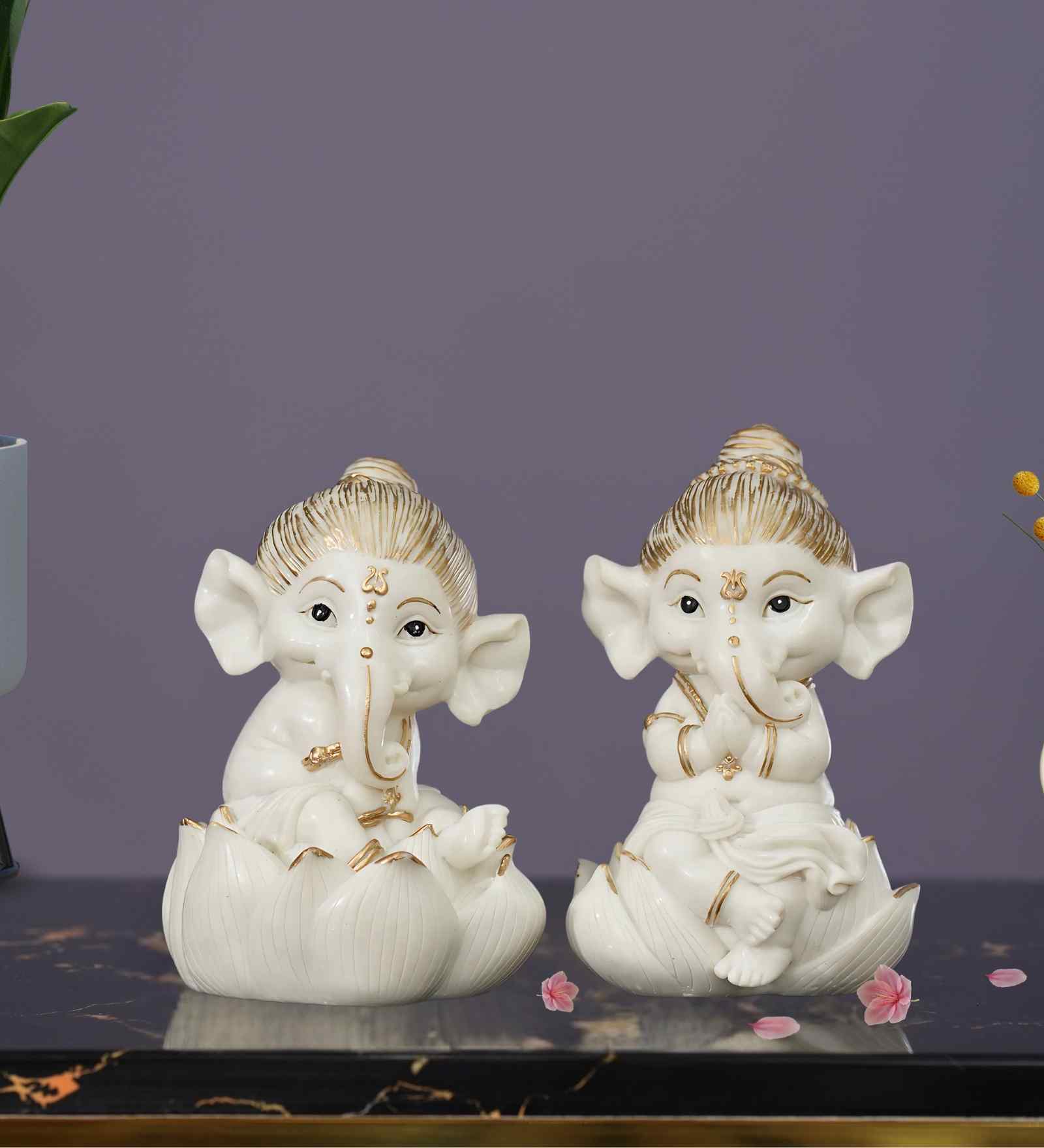 Ganesha on Lotus Idols-Set of 2