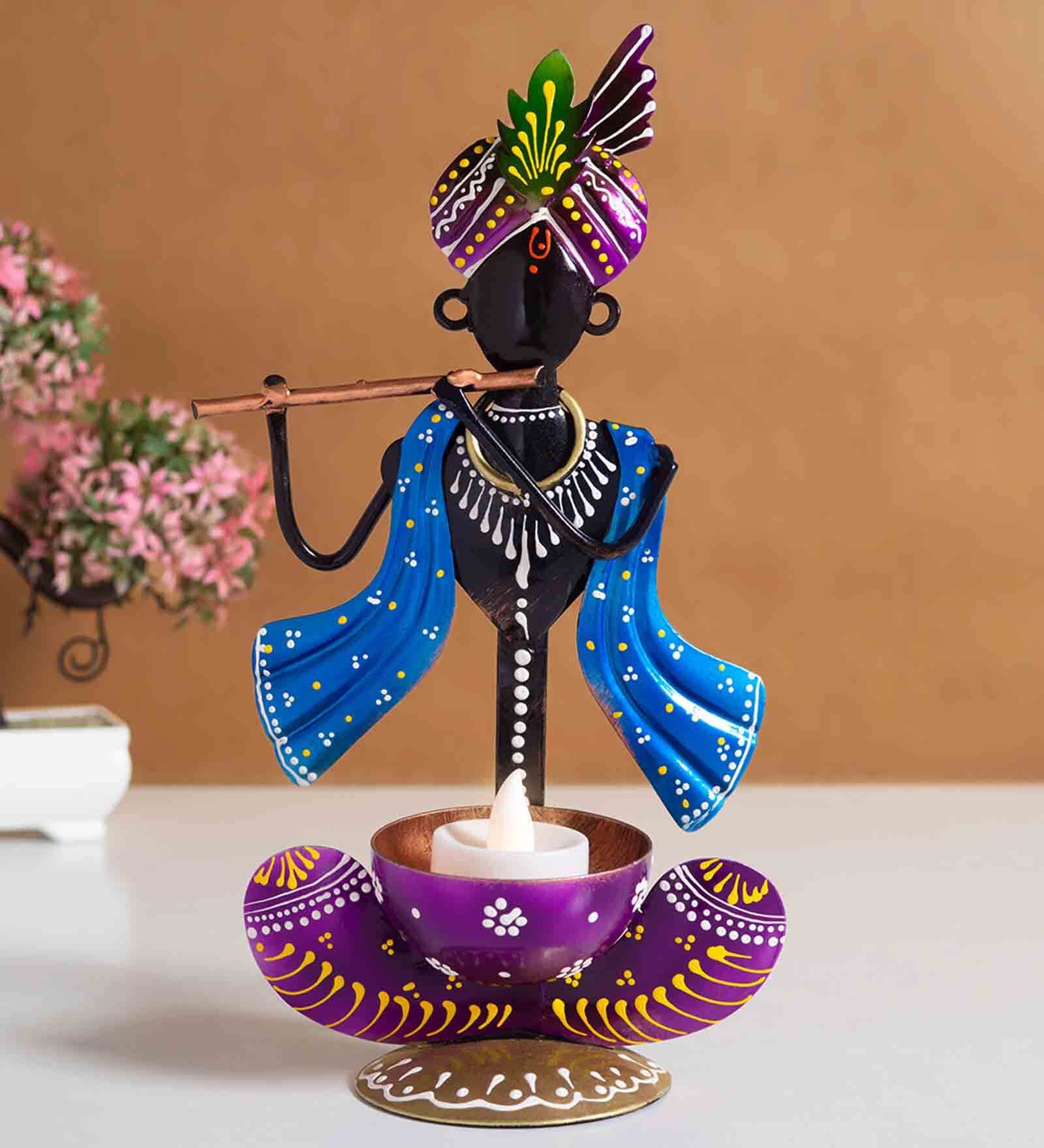 Ganesha Purple Metal  Table Tea Light Holder