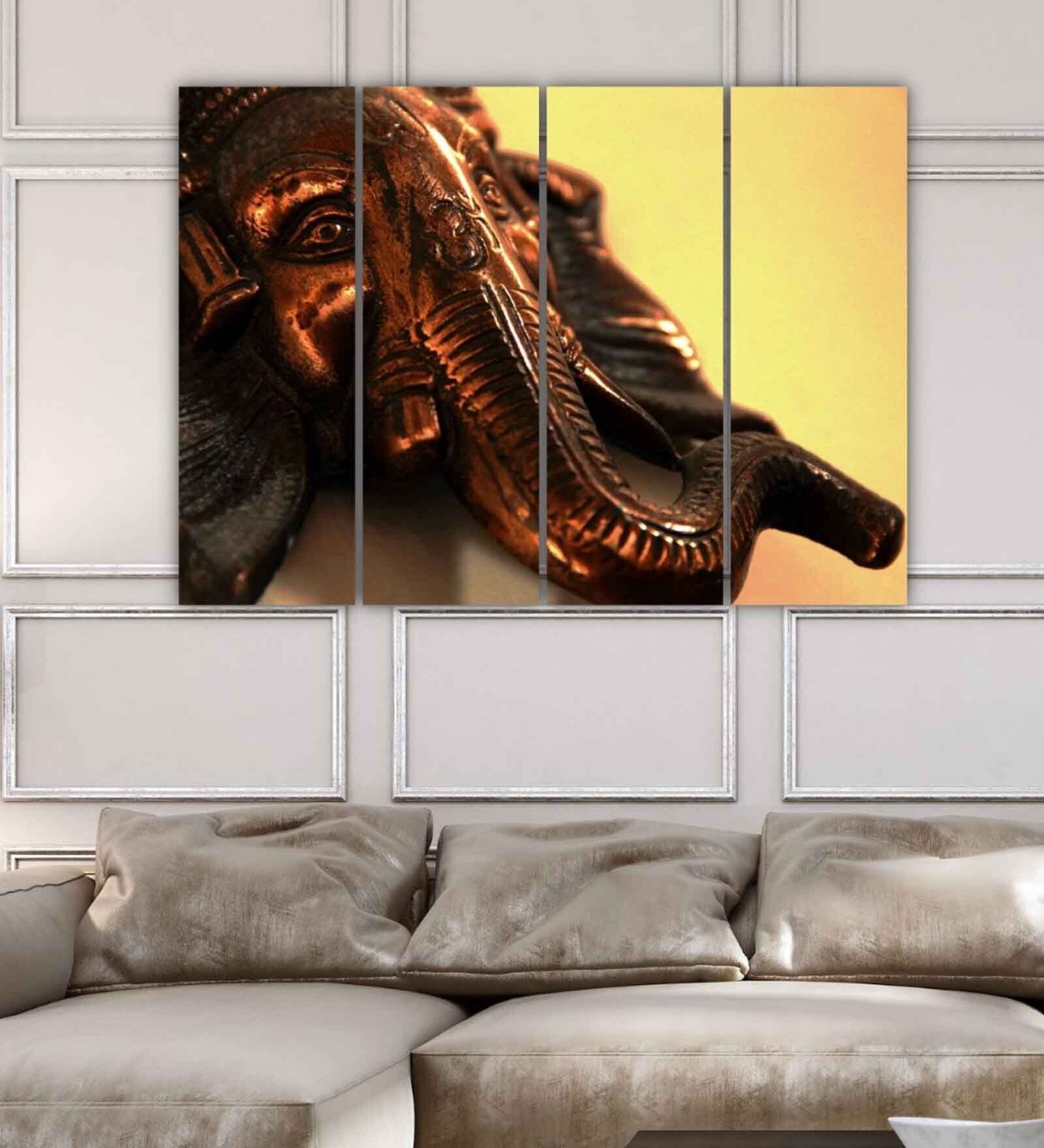 Lord Ganesha Gold Wooden Framed Art Panel Set of 4