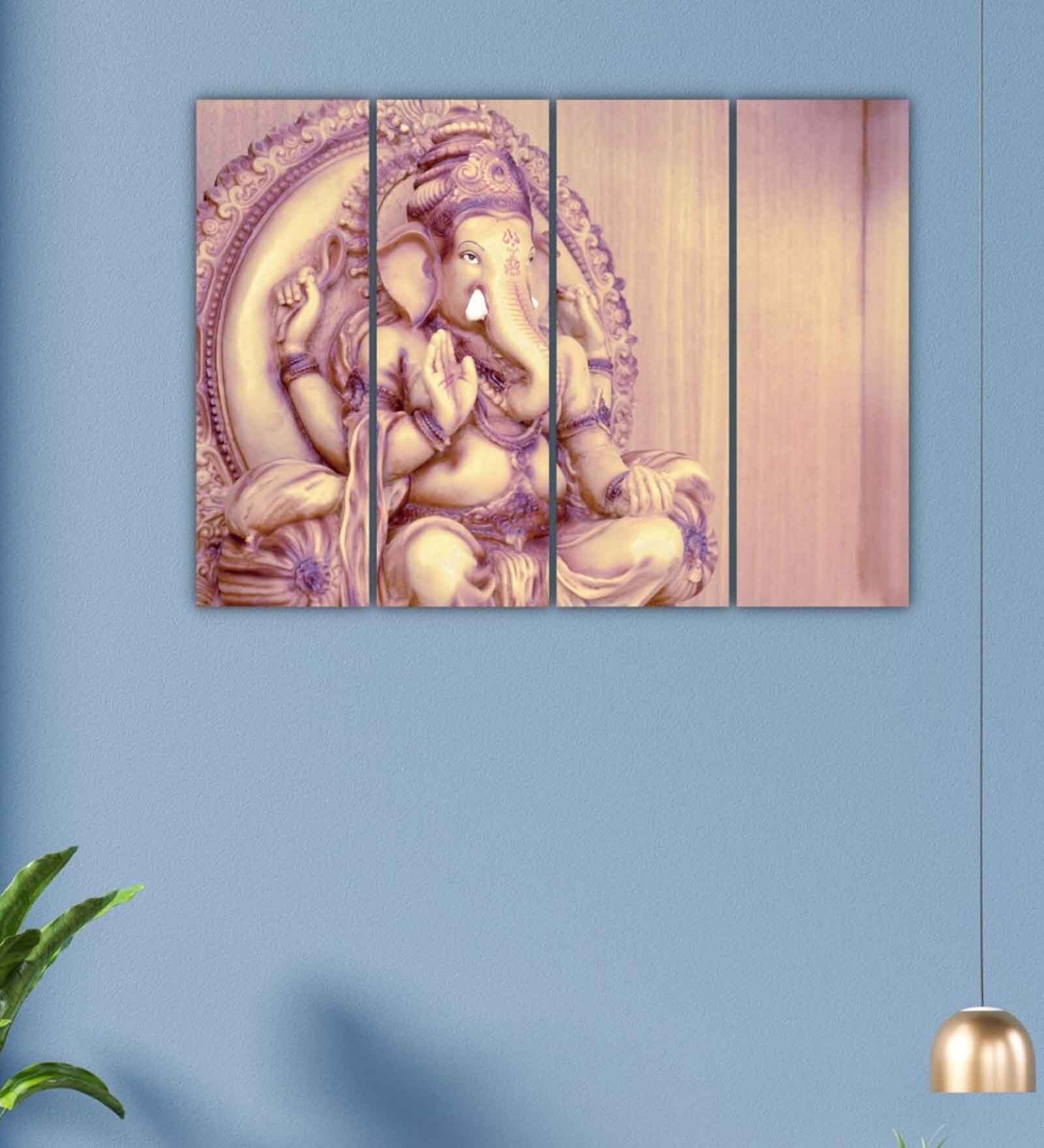 Lord Ganesha's Gold Wood Framed Spiritual Art Panel Set of 4