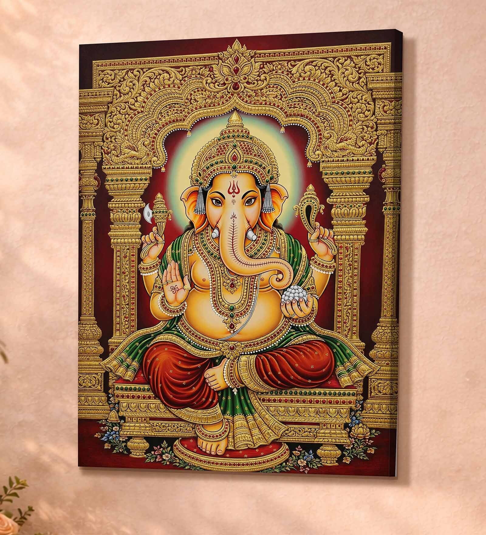 Ganesha Tanjore Stretched Canvas Painting