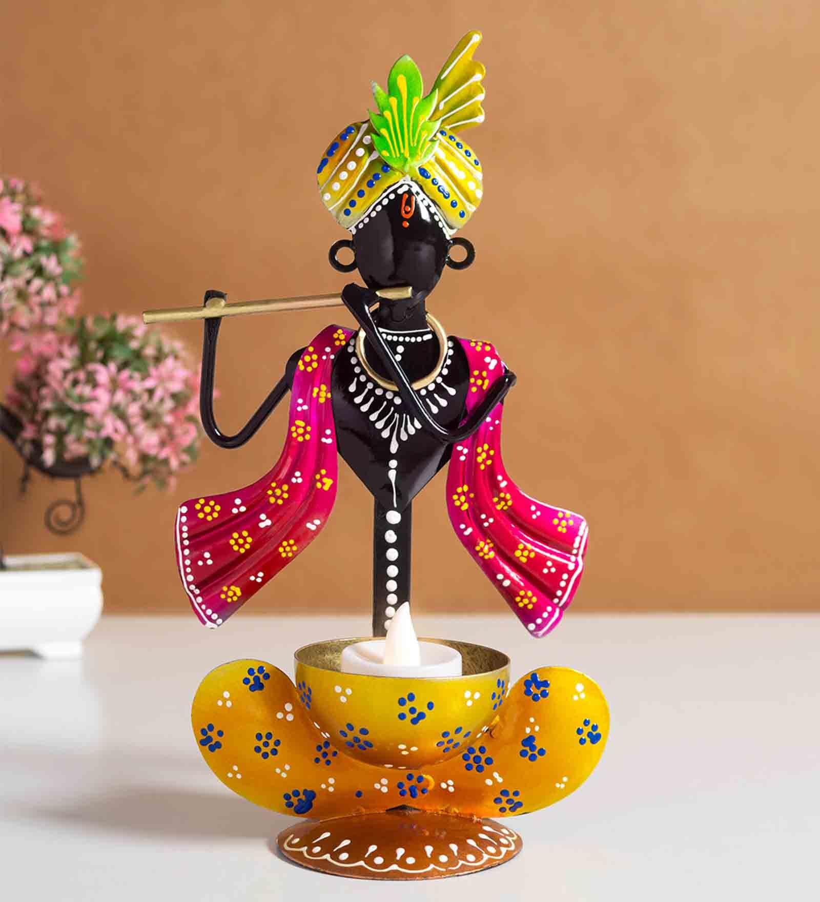 Ganesha Yellow Metal Table Tealight Holder