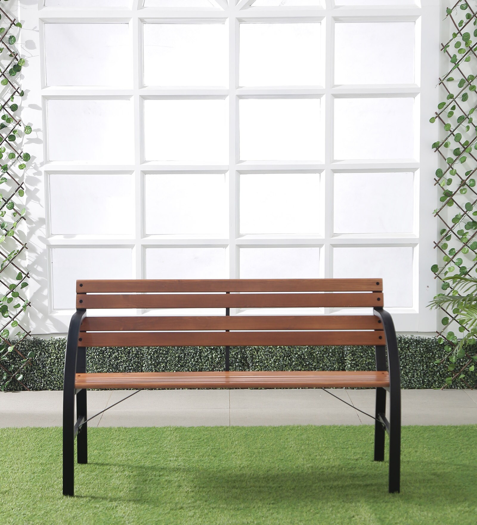 Garden Metal 2 Seater Bench in Natural Finish