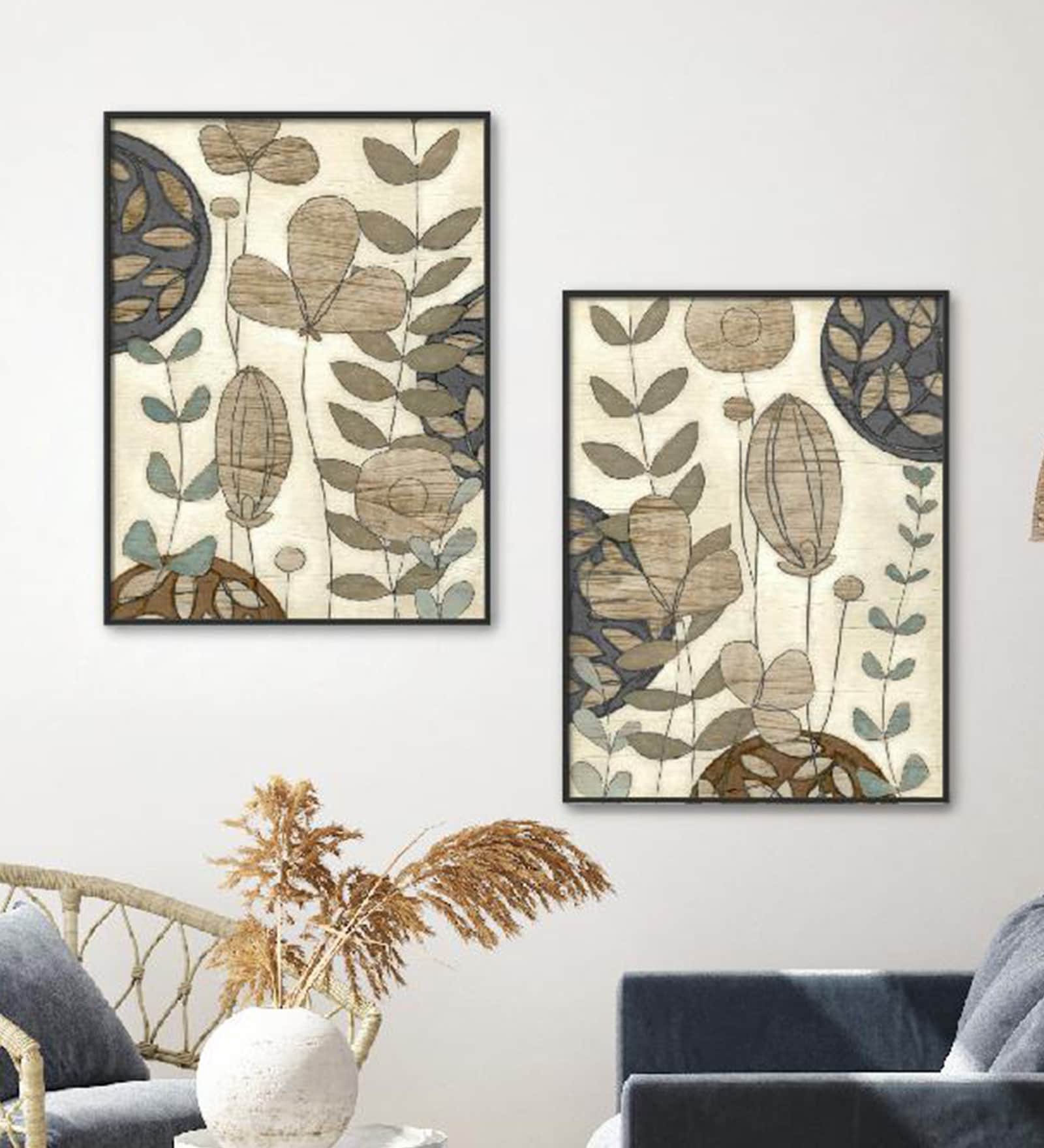 Garden Contours Multicolor Canvas Framed Floral Art Print Set of 2
