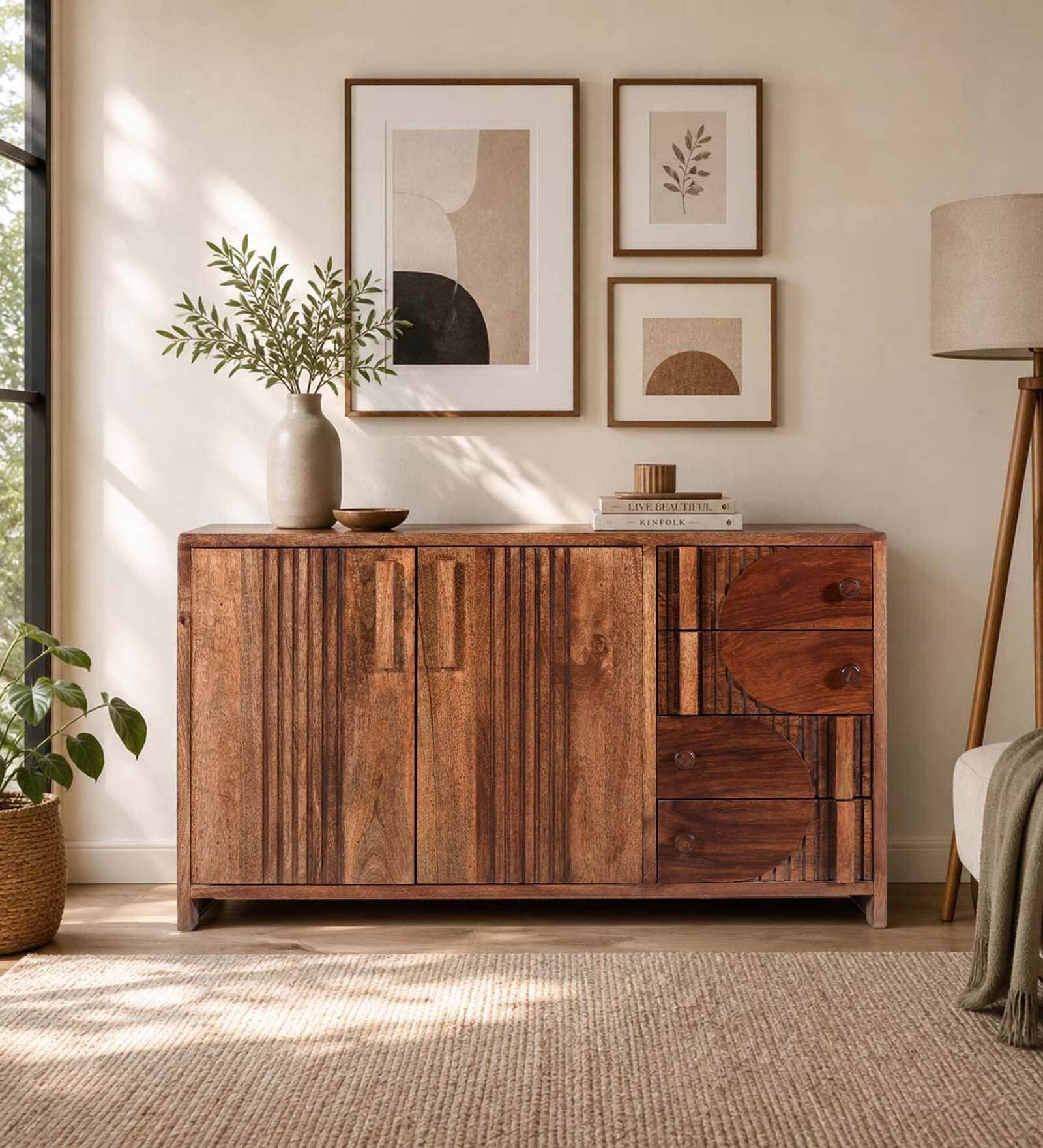 Gardner Solid Wood Sideboard In Scratch Resistant Rustic Teak Finish