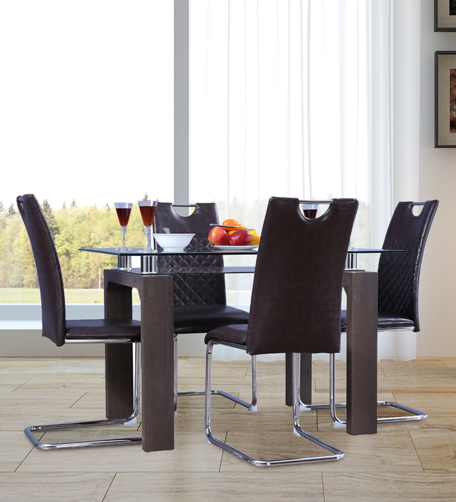 Garfield 4 Seater Dining Set in Brown Finish