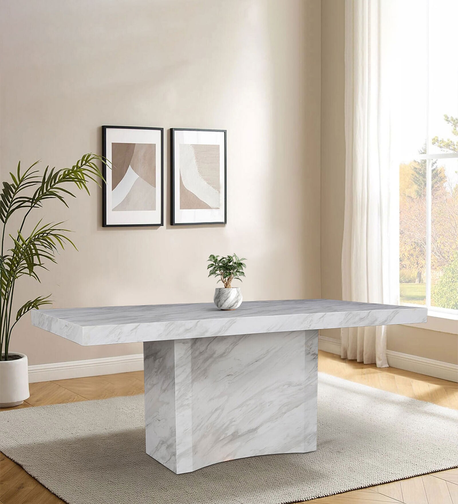 Garnet Marble 6 Seater Dining Table In Sheesham Colour
