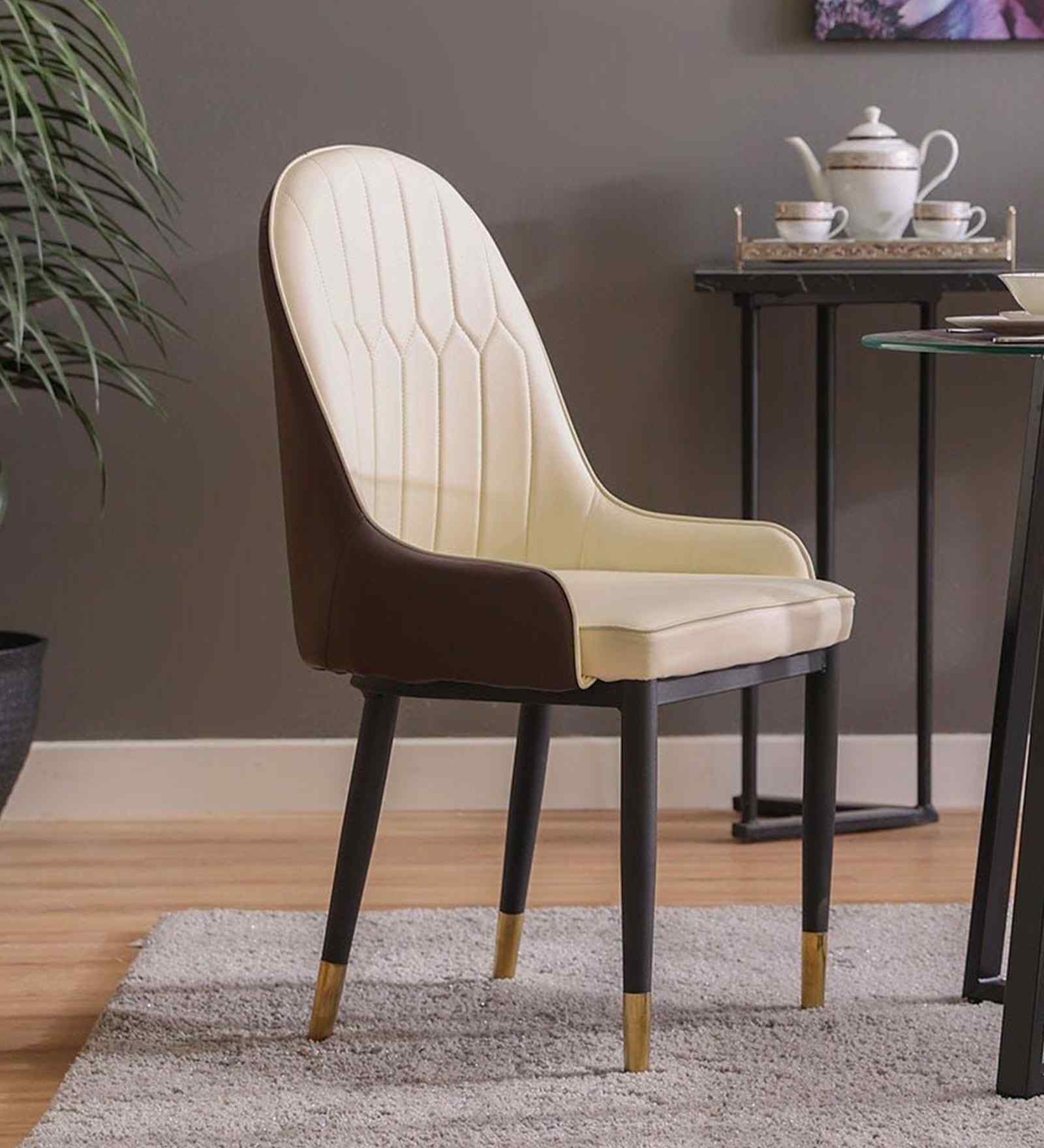 Gatiman Leatherette Dining Chair In Tan & Off White Colour