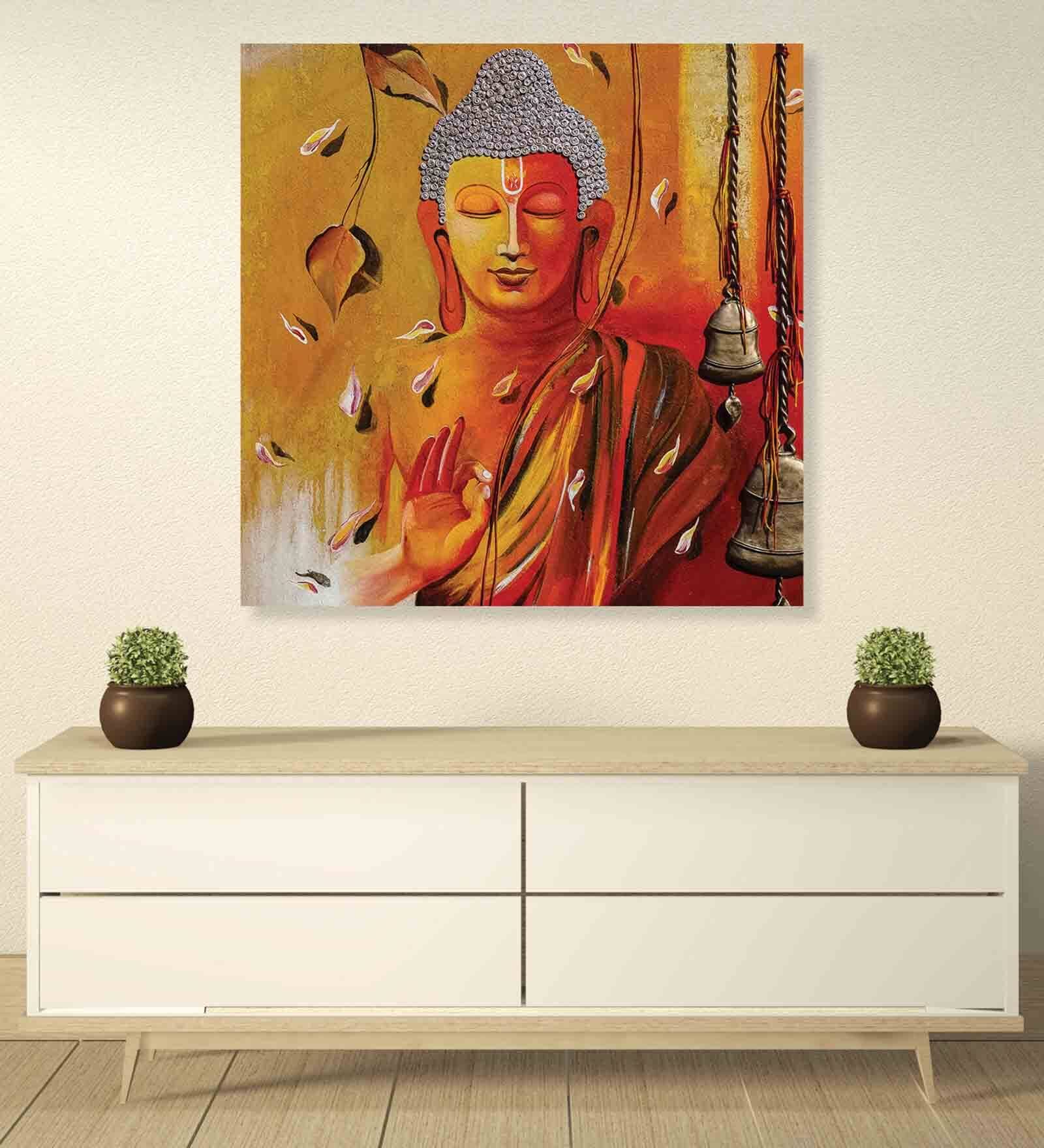 Gautam Buddha Meditating Multicolour Canvas Framed Wall Painting