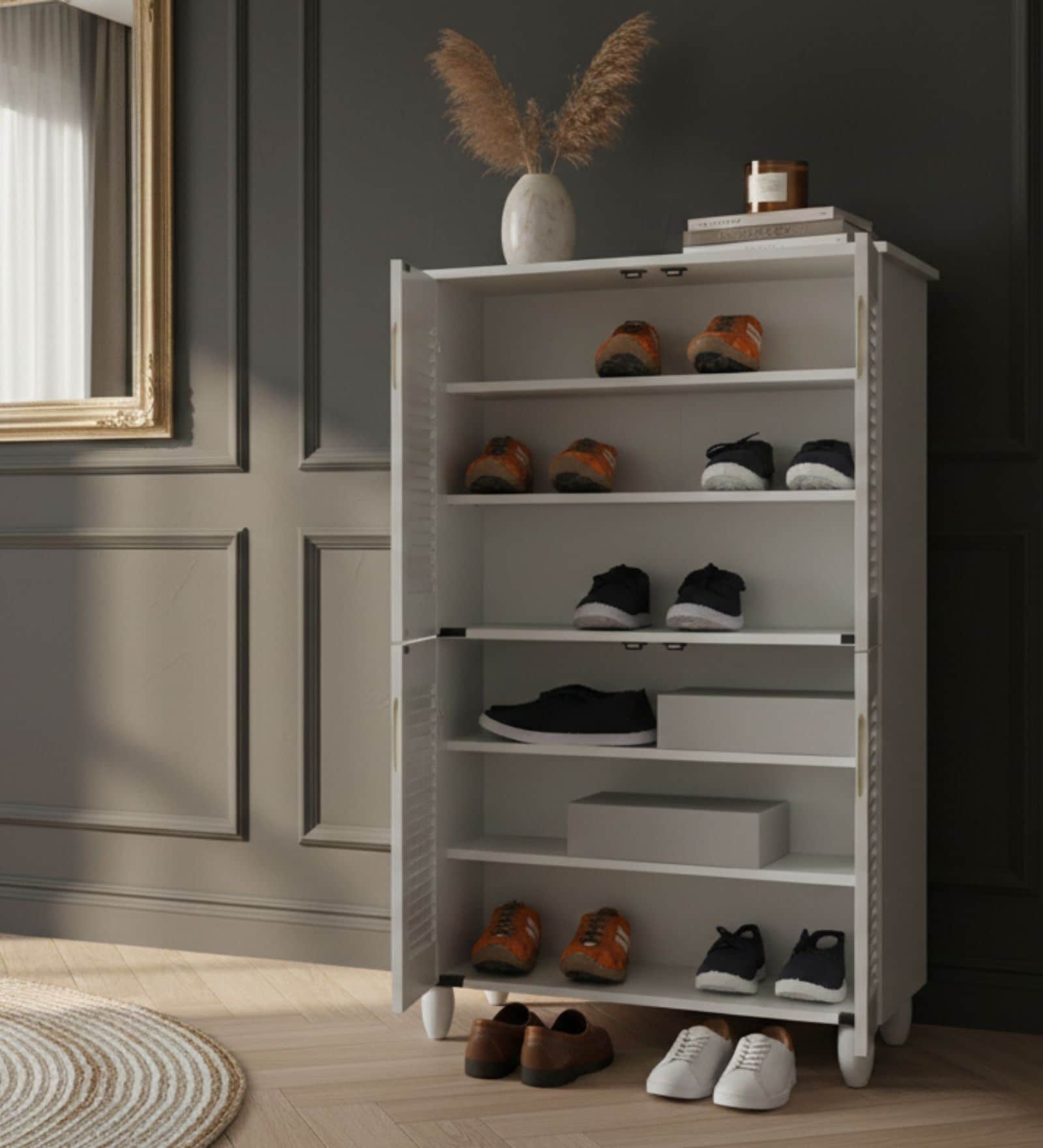 Gayle 4 Door Shoe Rack In White FInish