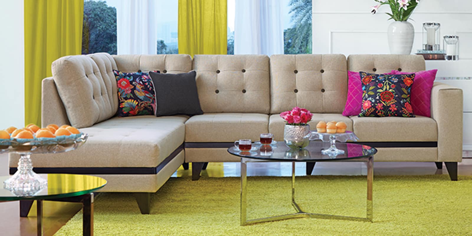 Garcia RHS 3 Seater Sofa With Lounger In Brown Colour