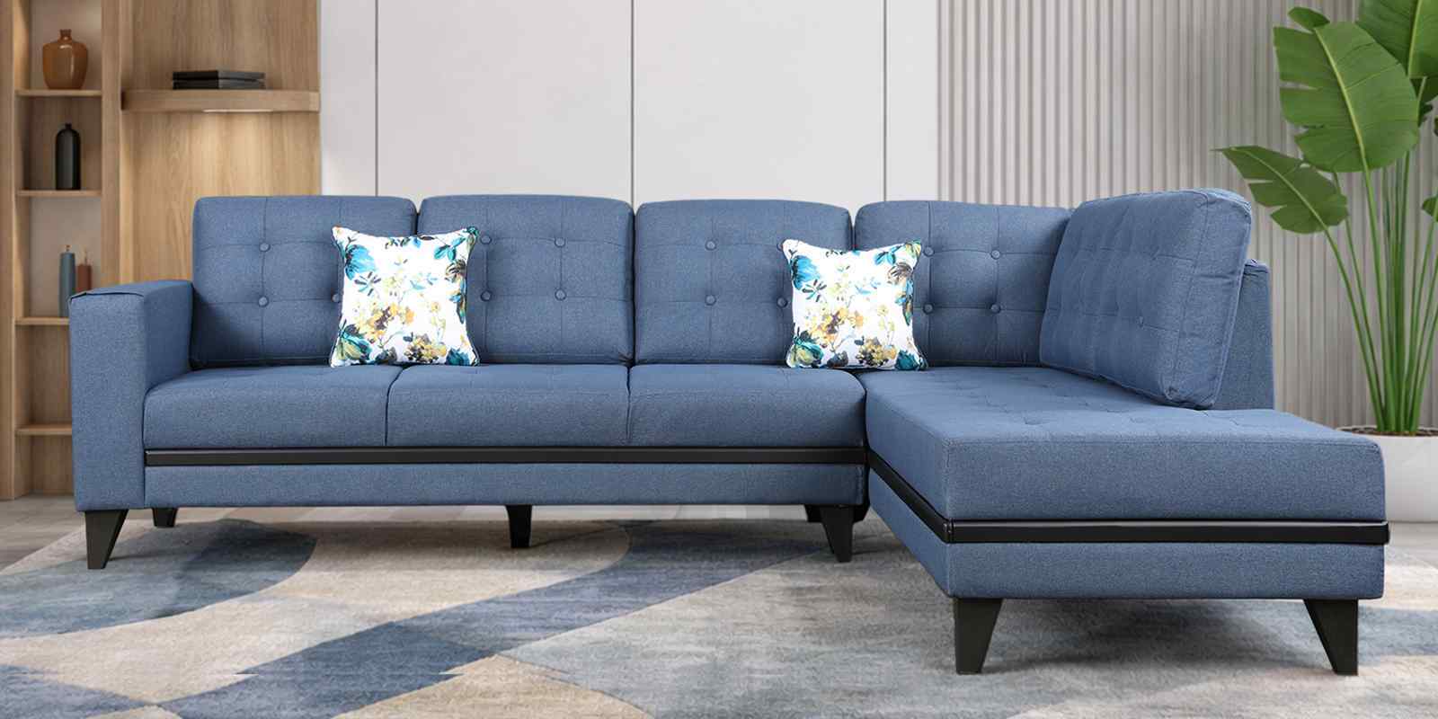 Garcia Sylo Fabric LHS Sectional Sofa ( 3+ Lounger) In Blue Colour