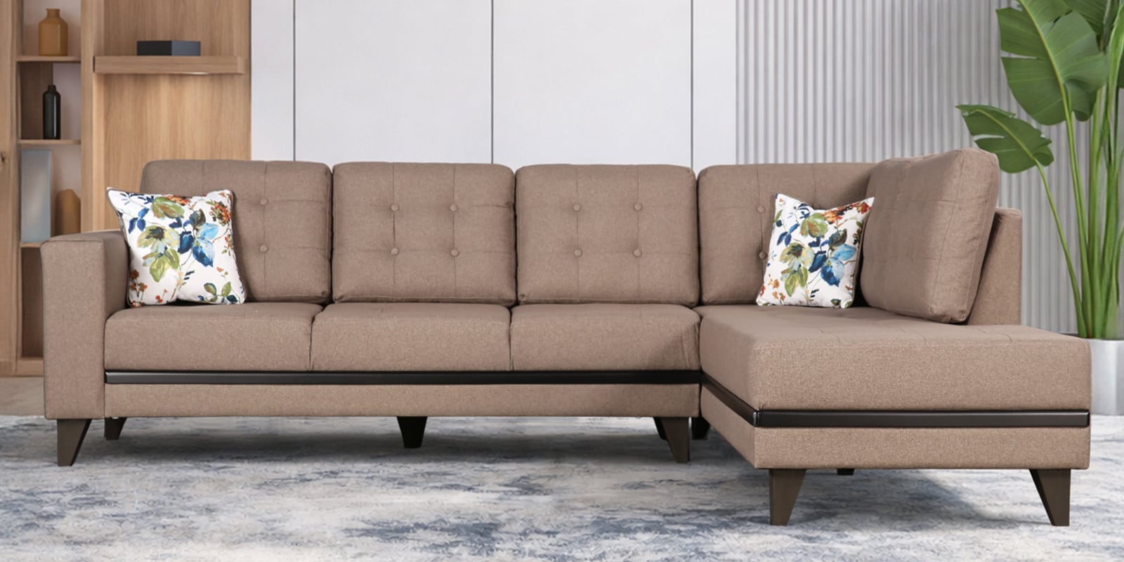 Garcia Sylo Fabric LHS Sectional Sofa ( 3+ Lounger) In Brown Colour