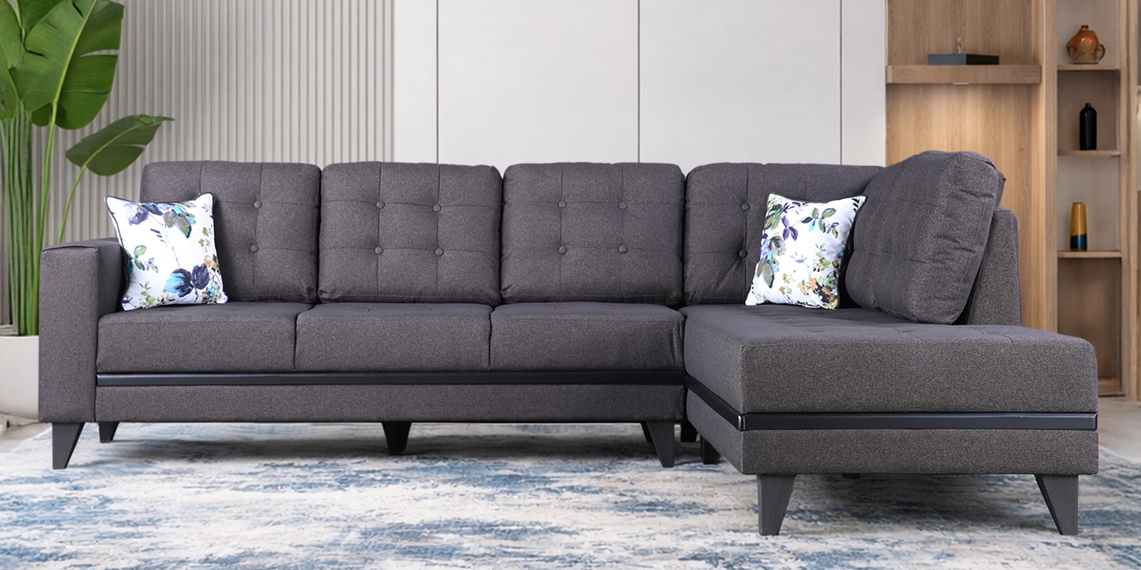 Garcia Sylo Fabric LHS Sectional Sofa ( 3+ Lounger) In Dark Brown Colour