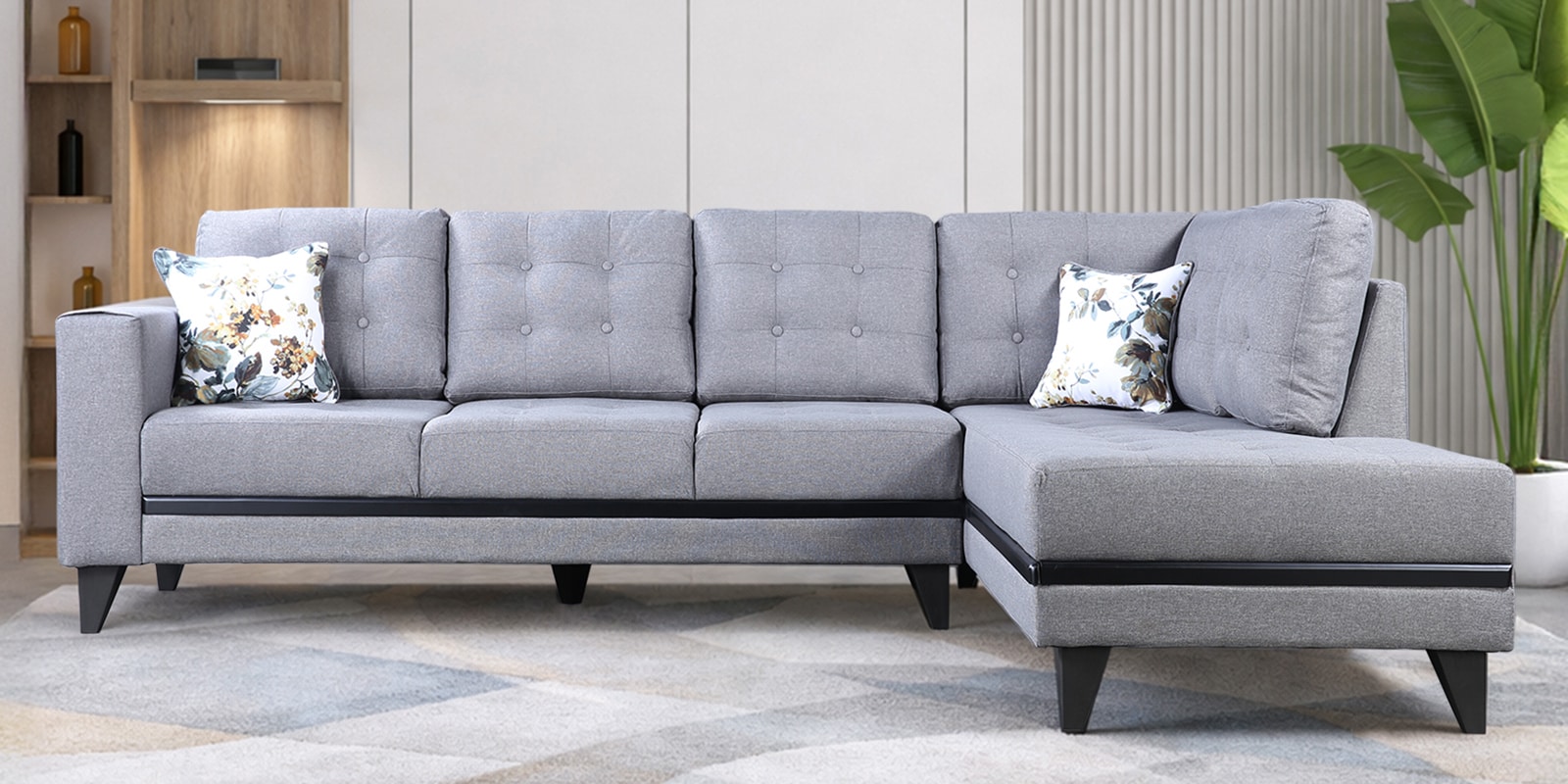 Garcia Sylo Fabric LHS Sectional Sofa ( 3+ Lounger) In Grey Colour