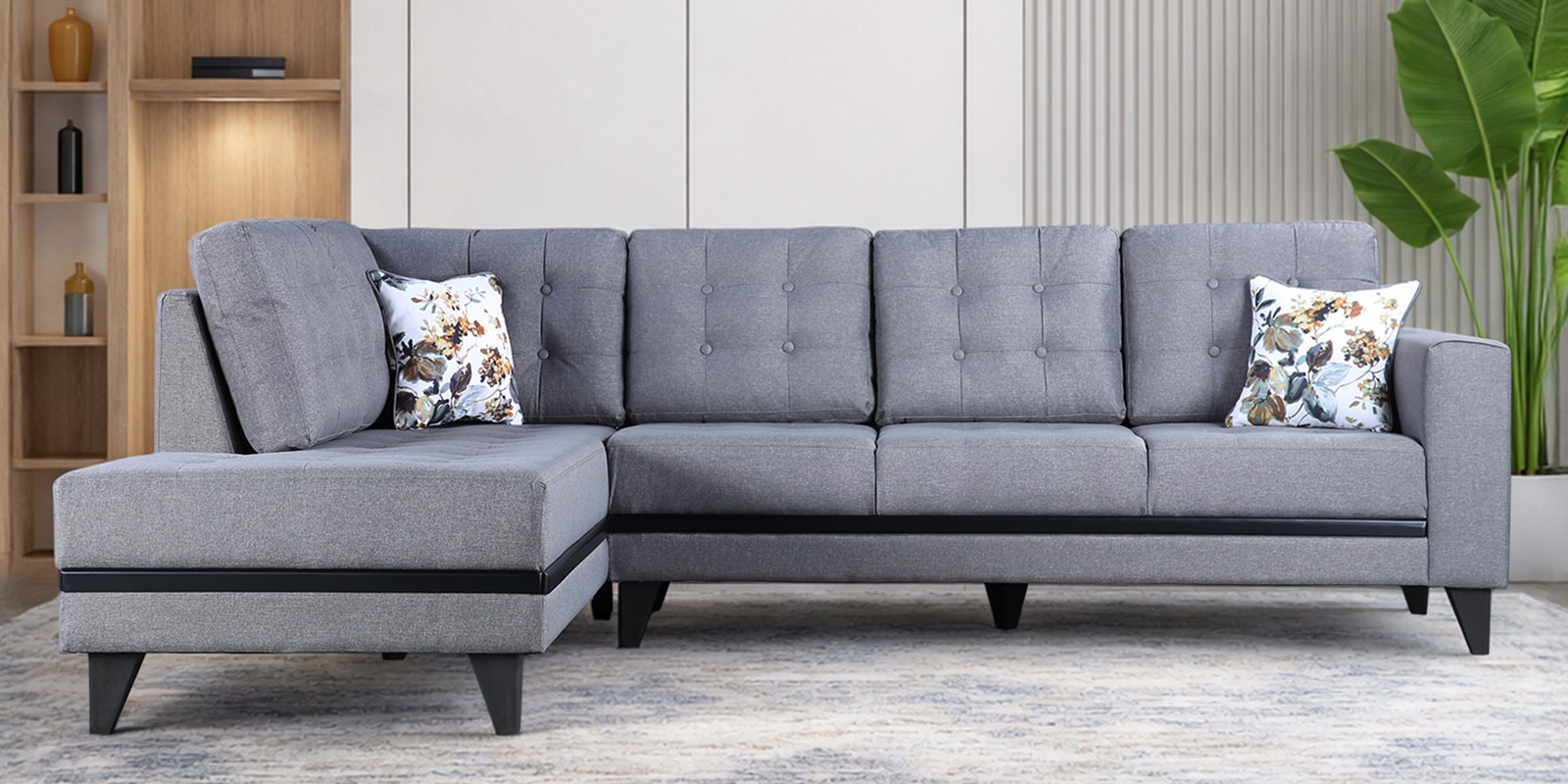 Garcia Sylo Fabric RHS Sectional Sofa ( 3+ Lounger) In Grey Colour