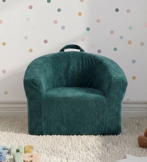 Gabriel Puffy Organic Kids Lounge Chair In Olive Green Colour