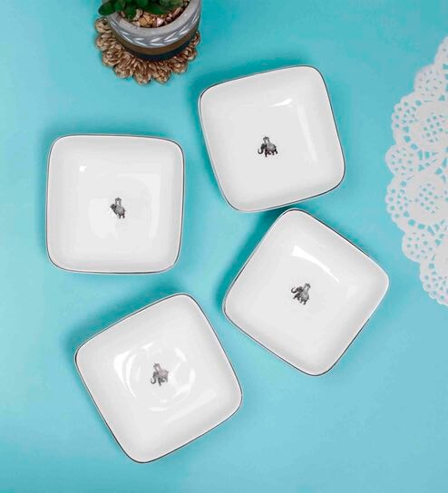 Gaj 250 ml White Porcelain Dinner Bowl (Set of 4) by Vola