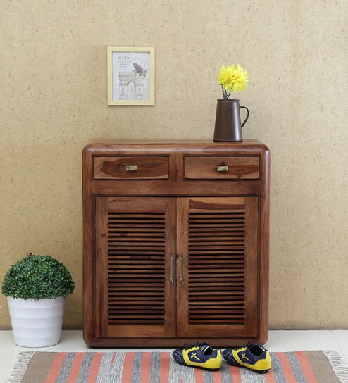 Buy Gala Solid Wood Shoe Cabinet In Rustic Teak Finish By