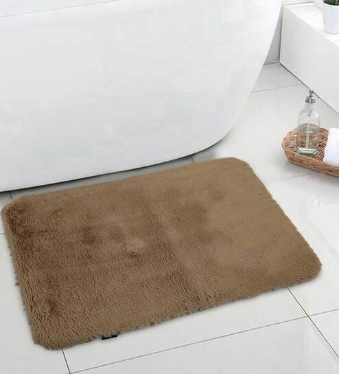 Beige Solid Cotton 20x13 Inches AntiSkid Bath Mat by Obsessions