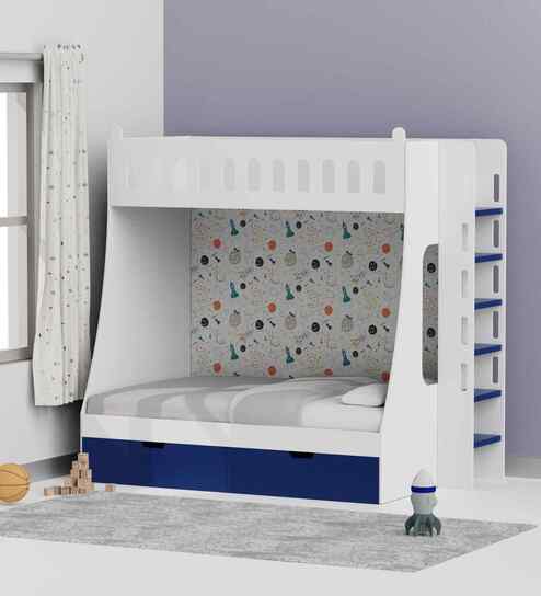 Galaxy Glide Bunk Bed with Drawers Storage and Ladder In Blue Color