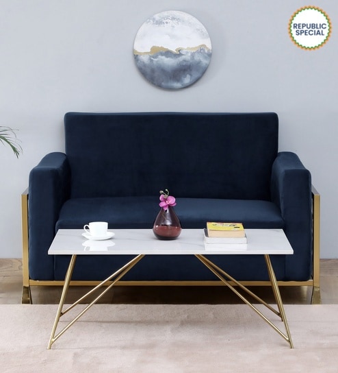 Galliano Coffee Table In White & Matte Gold Finish With Porcelain Top