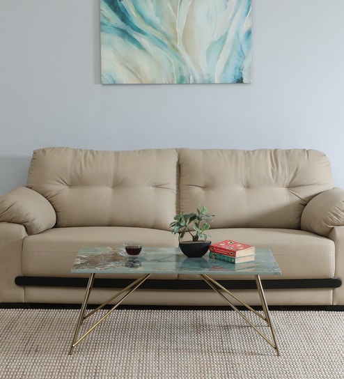 Galliano Metal Coffee Table In Matte Gold Finish With Onyx Green Porcelain Top