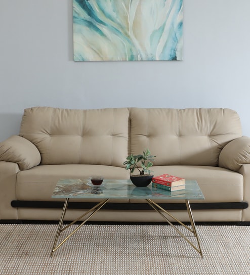 Galliano Metal Coffee Table In Matte Gold Finish With Onyx Green Porcelain Top