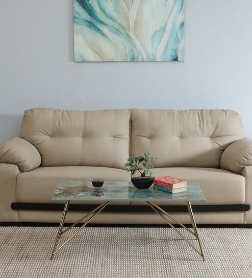 Galliano Metal Coffee Table In Matte Gold Finish With Onyx Green Porcelain Top