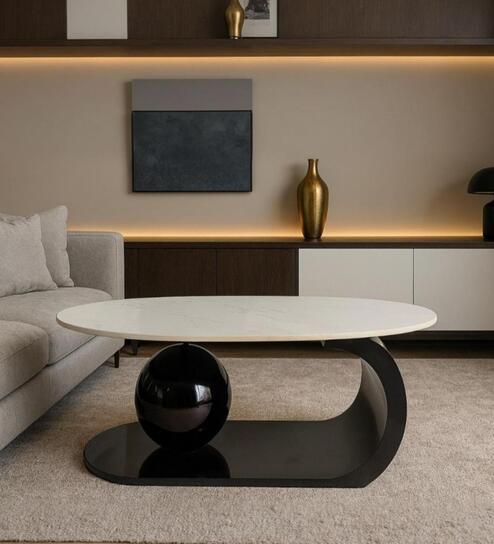 Gallo Faux Marble Top Coffee Table In Black Pvd Finish