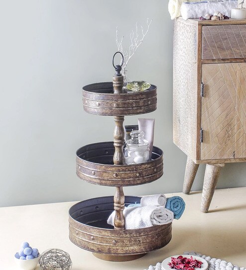 Buy Galvanised Iron Wood Antique Look Three Tier Bathroom