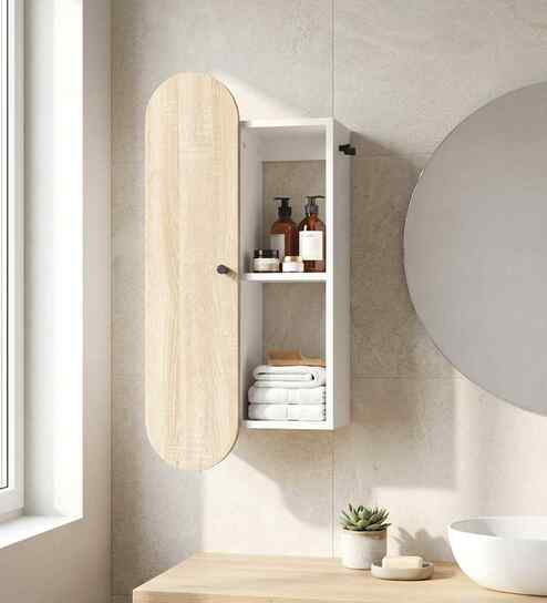 Gama Multipurpose Wall Mounted Storage Cabinet In Oak & White finish