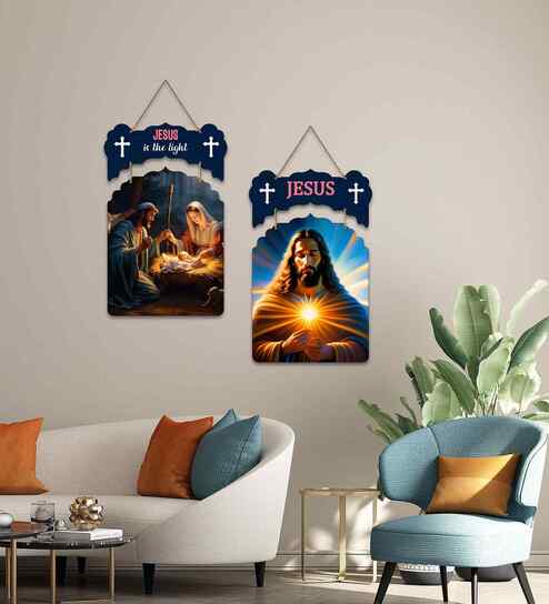 Set of 2  Jesus Wooden Wall Hanging