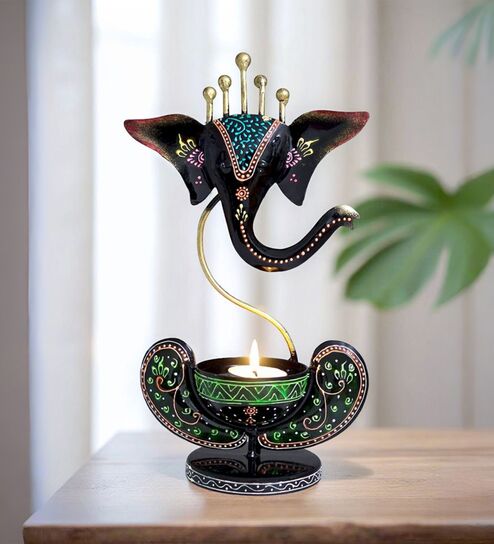 Ganesha Brown Garfield Metal Table Tea Light Holder