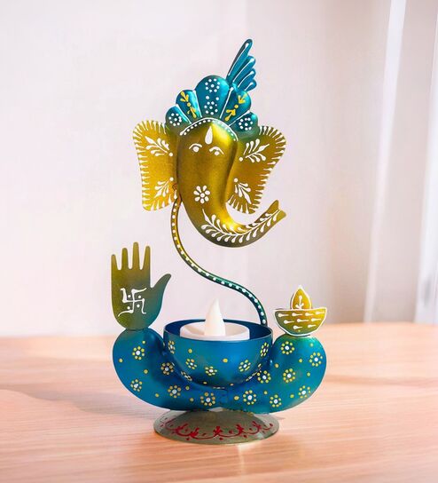 Ganesha Gold Metal Table Tea Light Holder