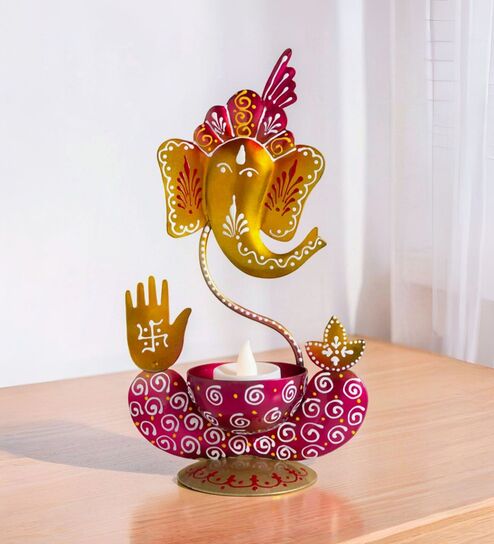 Ganesha Gold Metal Table Tea Light Holder